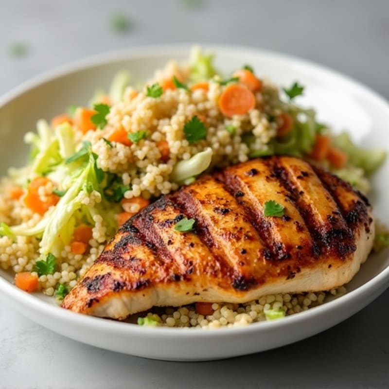 Grilled Chicken Breast with Crunchy Cabbage Slaw and Quinoa