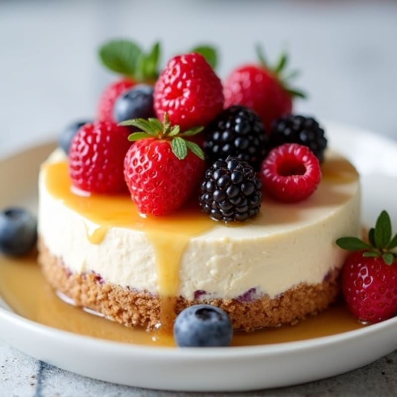 Greek Yogurt Protein Cheesecake with Mixed Berries