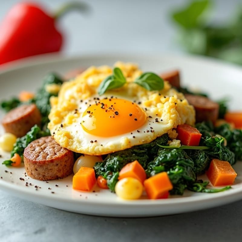 Egg White Scramble with Turkey Sausage and Sautéed Spinach