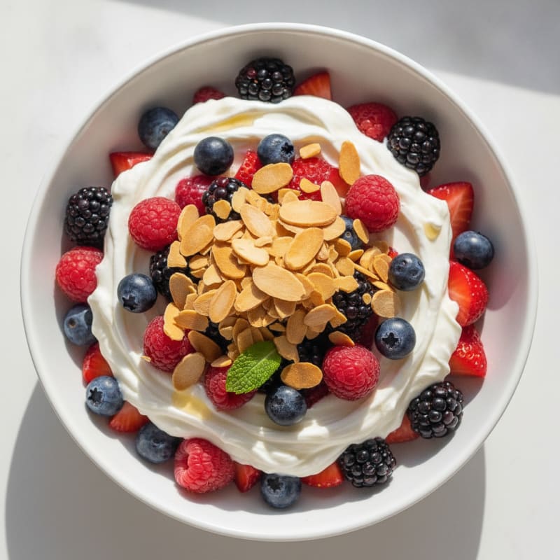 Greek Yogurt Protein Parfait with Mixed Berries and Almonds