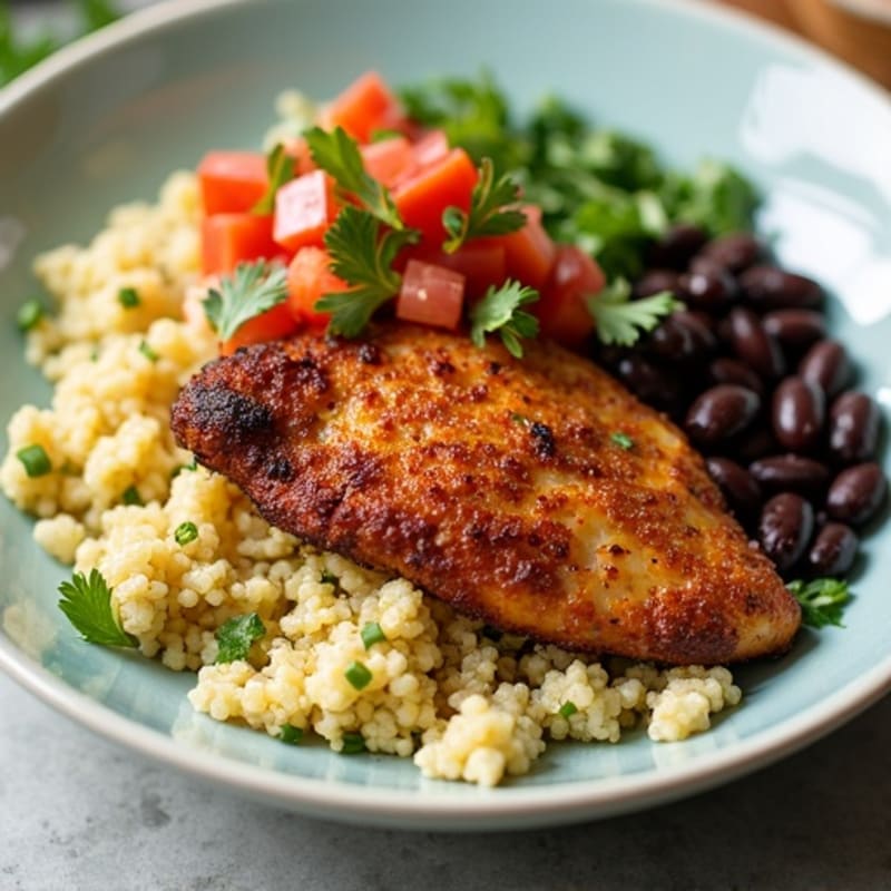 Crispy Smoky Chicken Bowl with Cilantro Lime Cauliflower Rice and Fresh Pico