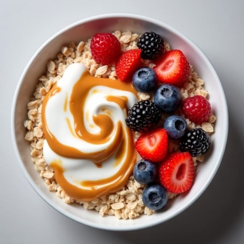 Creamy High-Protein Berry Oatmeal with Nut Butter Swirl