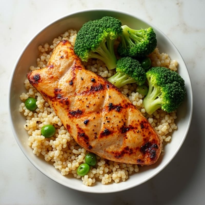 Grilled Chicken and Quinoa Bowl with Roasted Broccoli