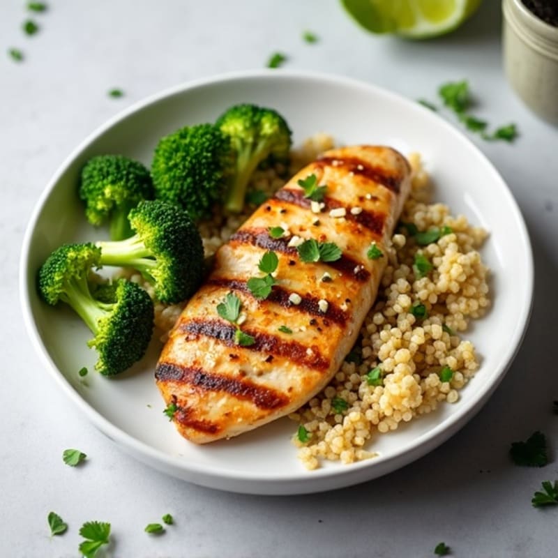 Grilled Chicken Breast with Quinoa and Roasted Broccoli