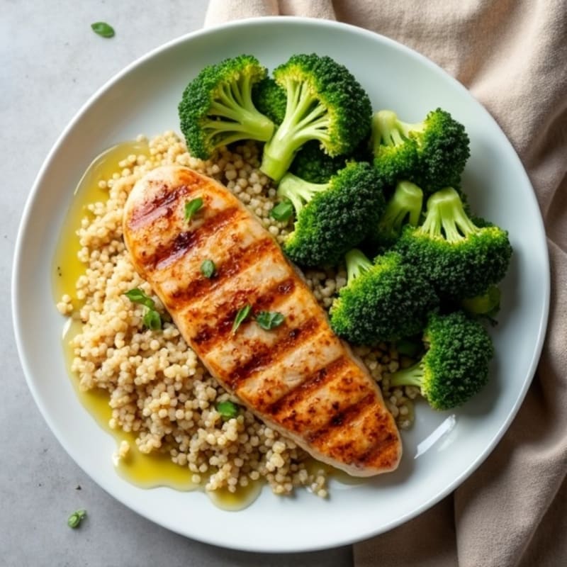 Grilled Chicken Breast with Quinoa and Steamed Broccoli