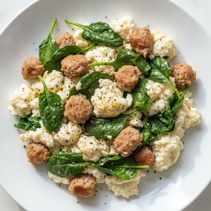 Egg White and Turkey Sausage Scramble with Spinach