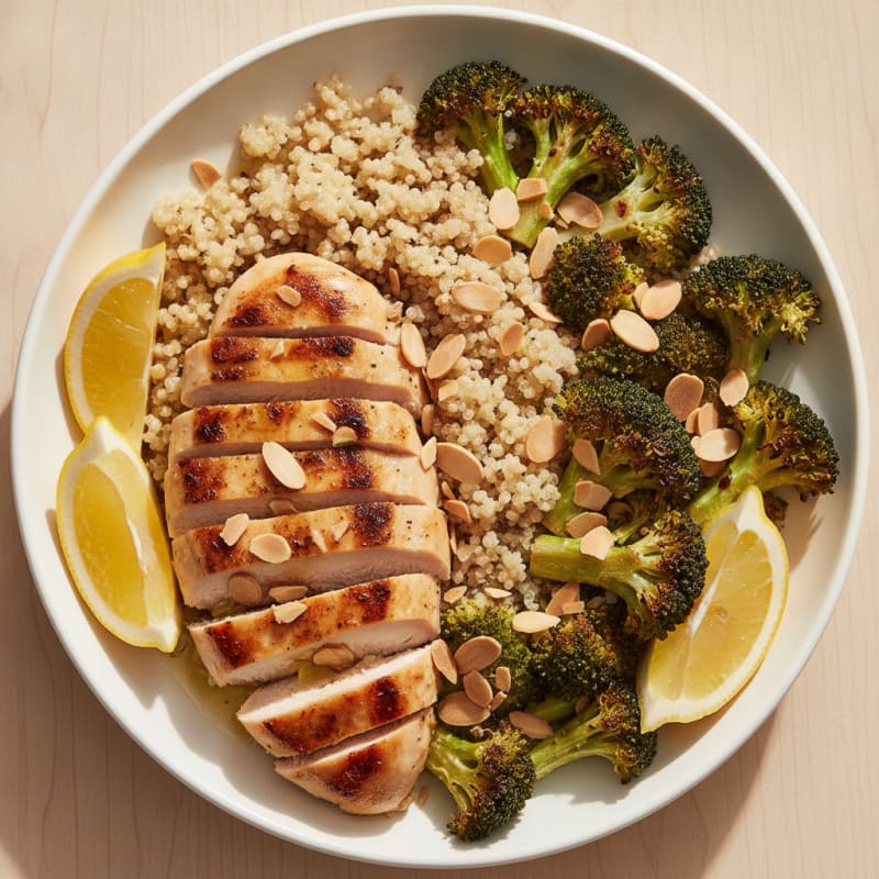 Grilled Chicken and Quinoa Bowl with Roasted Broccoli