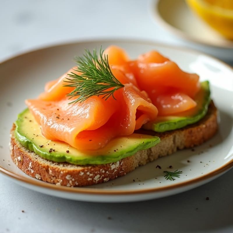 Smoked Salmon and Creamy Avocado Toast on Toasted Whole Grain Bread