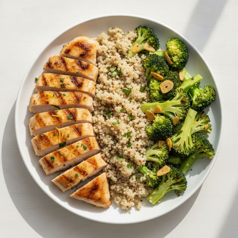 Grilled Chicken Breast with Quinoa and Steamed Broccoli