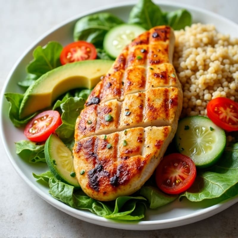 Grilled Chicken Breast with Mixed Greens Salad and Honey Mustard Vinaigrette