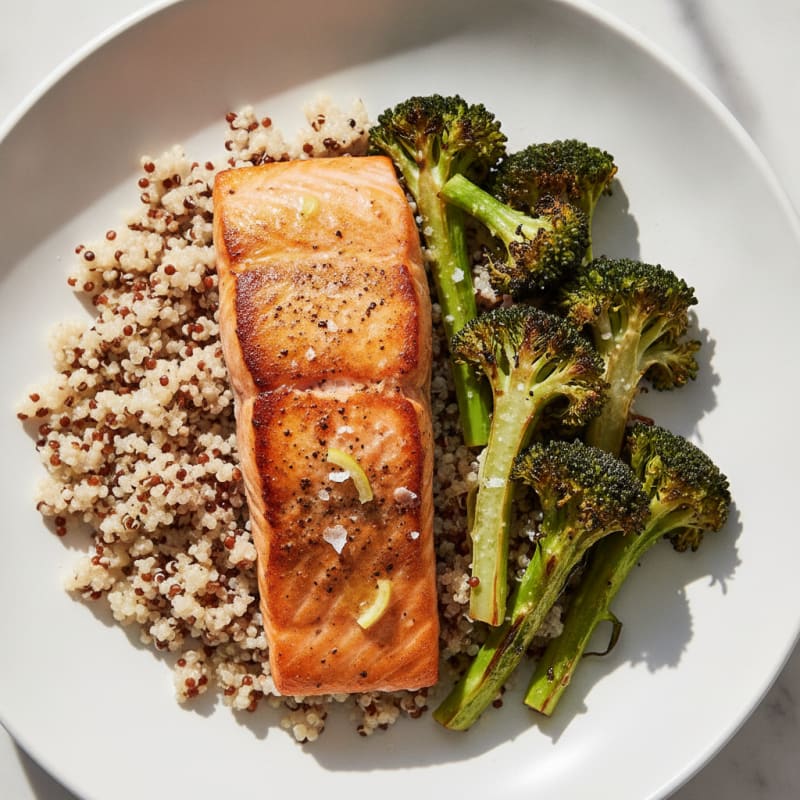 Seared Salmon with Roasted Broccoli and Quinoa