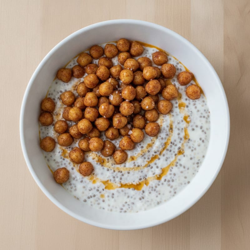 Roasted Crispy Chickpeas with Vanilla Chia Pudding