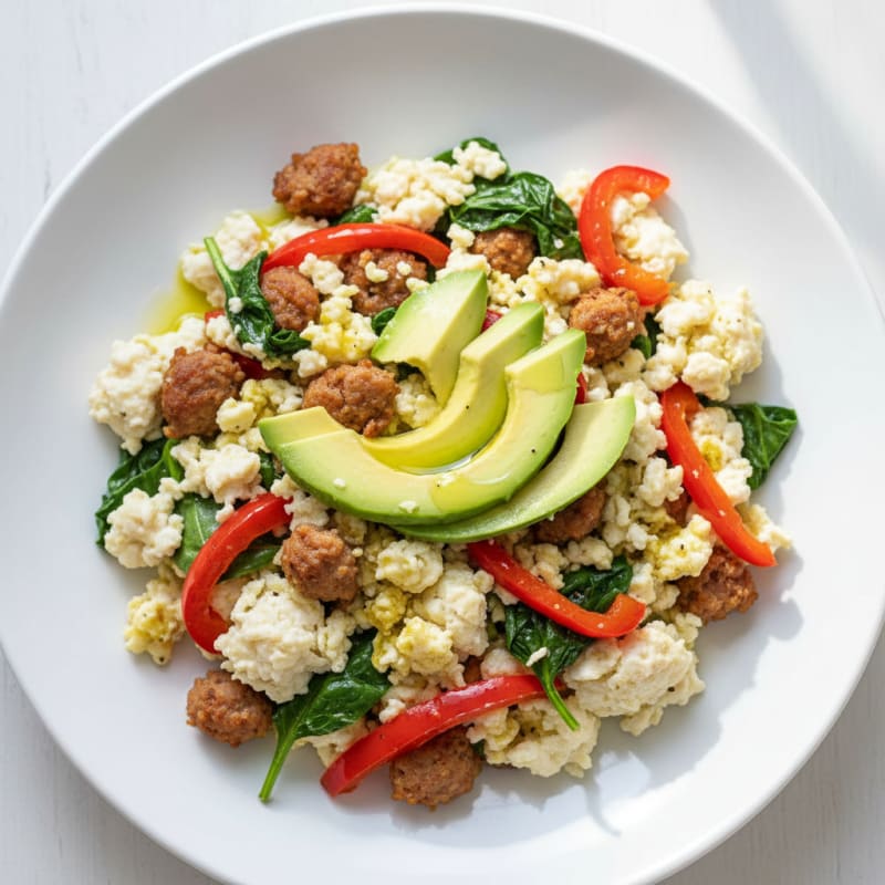 Egg White Veggie Scramble with Turkey Sausage