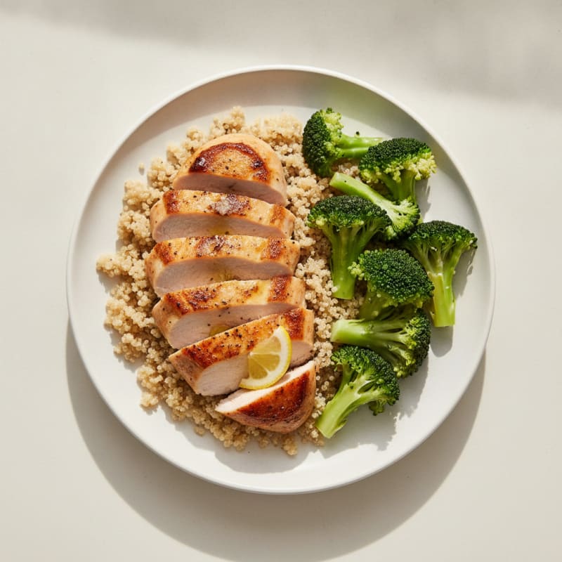 Seared Turkey Breast with Steamed Broccoli and Quinoa