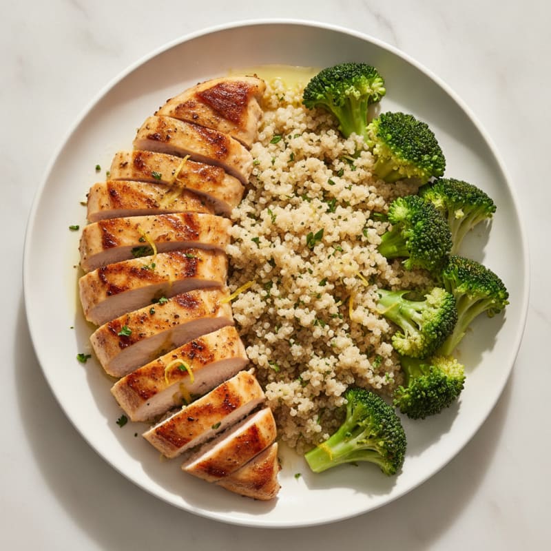 Grilled Chicken Breast with Quinoa and Steamed Broccoli