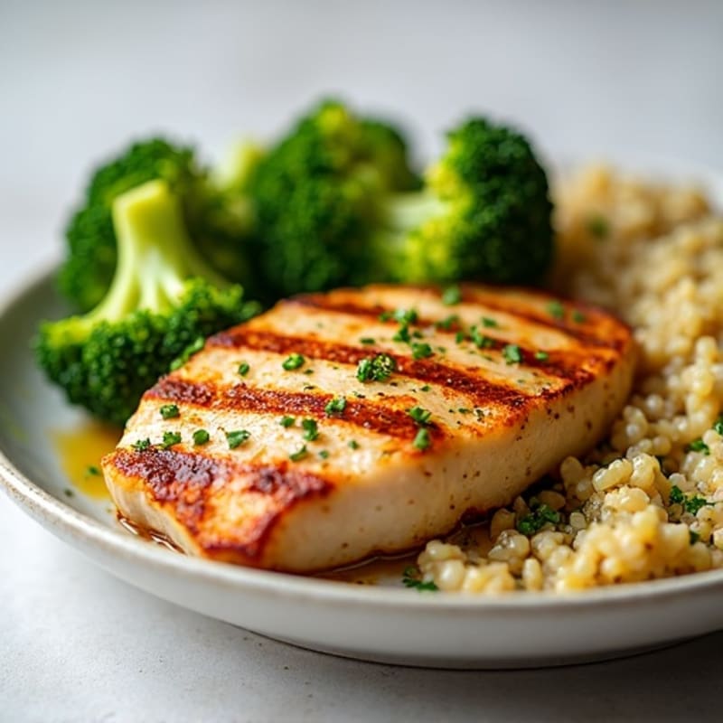 Grilled Chicken Breast with Quinoa and Roasted Broccoli