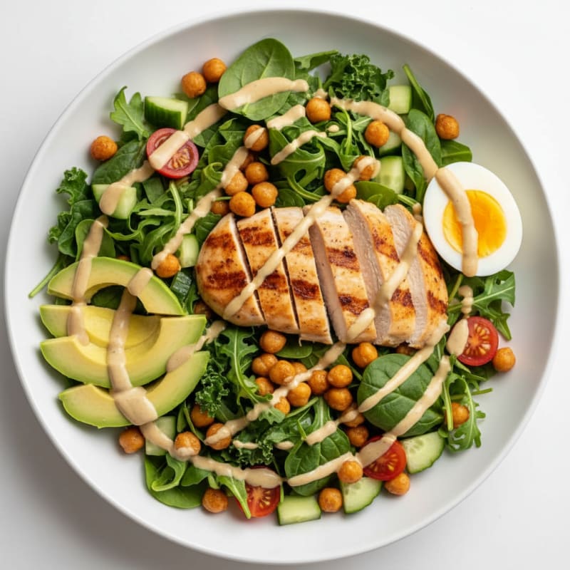 Grilled Chicken and Chickpea Salad with Lemon Tahini Dressing