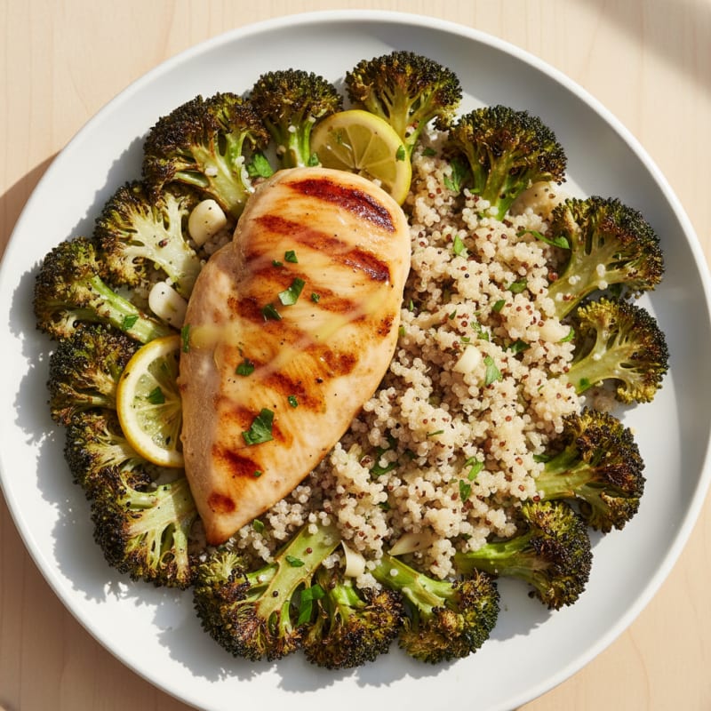 Grilled Chicken Breast with Quinoa and Roasted Broccoli