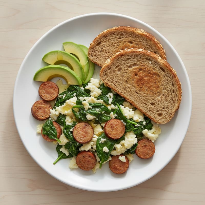 Egg White and Spinach Scramble with Turkey Sausage