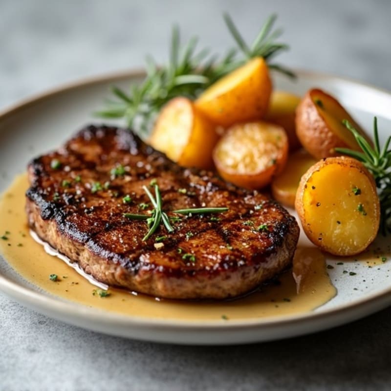 Pan-Seared Steak with Crispy Garlic Roasted Potatoes