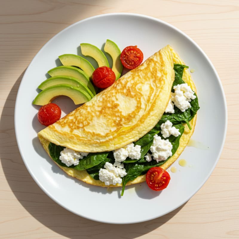 Egg White Spinach Omelette with Cottage Cheese and Cherry Tomatoes