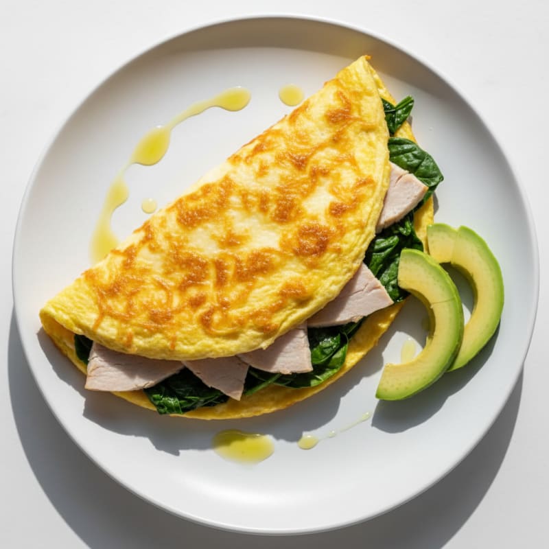 Crispy Egg White Omelet with Turkey Breast and Spinach