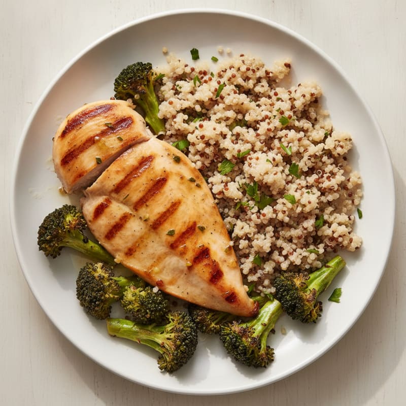 Grilled Chicken Breast with Quinoa and Roasted Broccoli