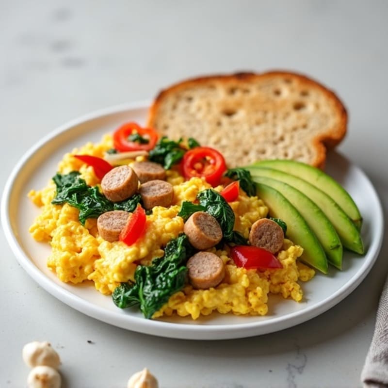 Egg White and Turkey Sausage Scramble with Spinach