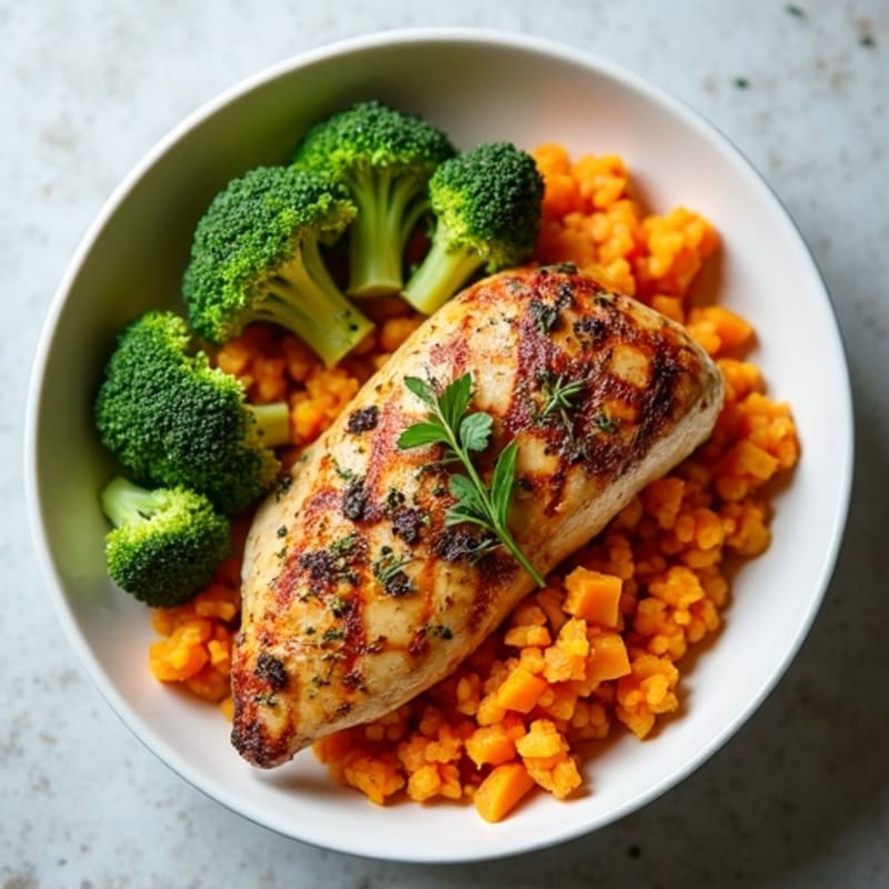 Herb-Roasted Chicken with Sweet Potato Rice Bowl
