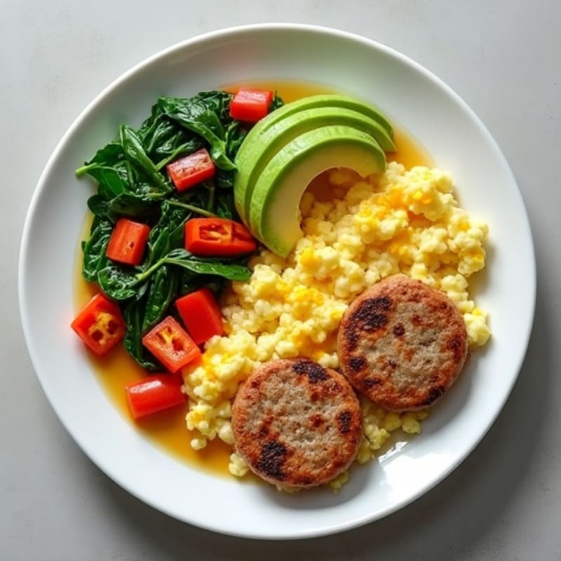 Egg White and Turkey Sausage Scramble with Spinach and Peppers