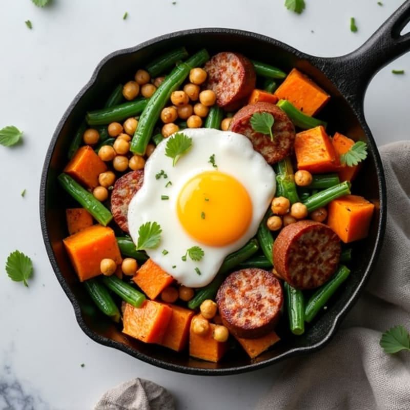 Honey-Glazed Sweet Potato and Crispy Green Bean Skillet