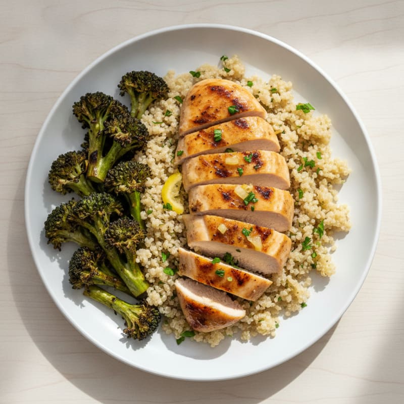 Grilled Chicken Breast with Quinoa and Roasted Broccoli