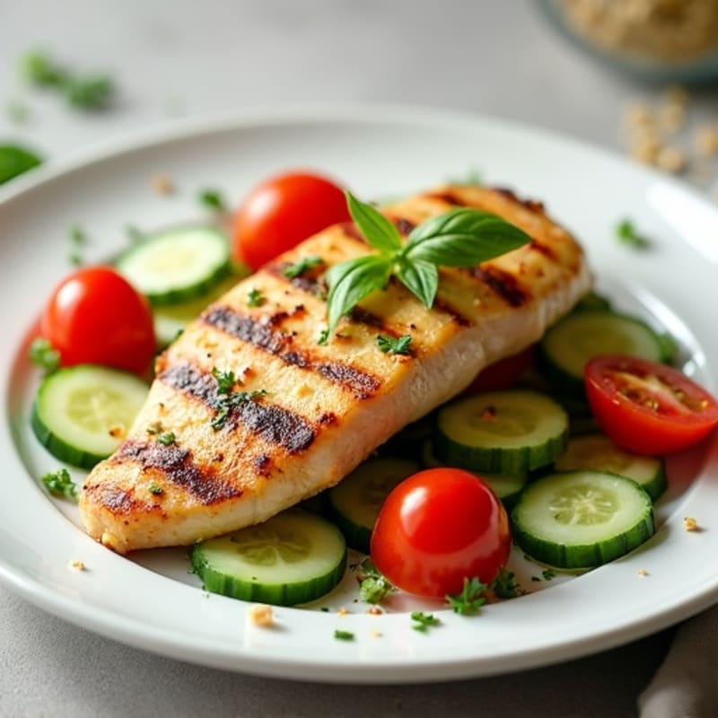 Grilled Chicken Breast with Cucumber Tomato Salad