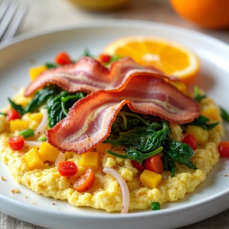 Egg White Veggie Scramble with Lean Turkey Bacon