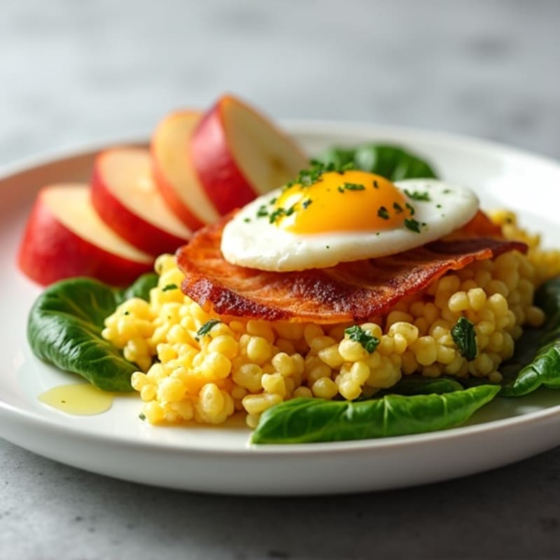 Egg White Scramble with Spinach and Turkey Bacon with Fruit Medley
