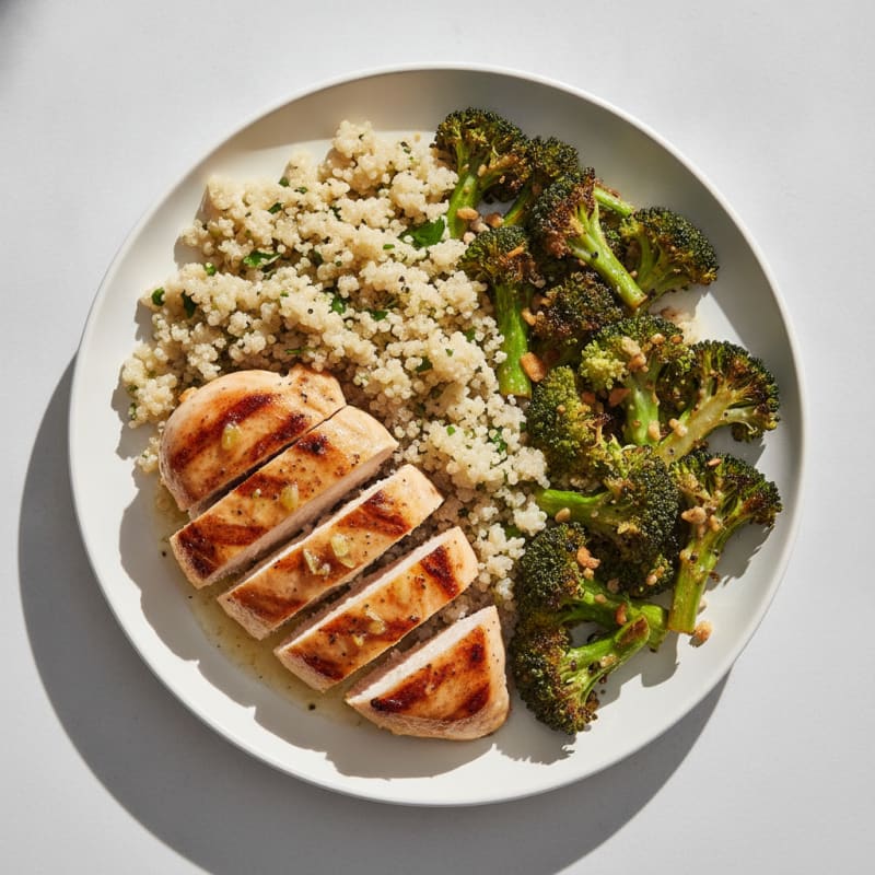 Grilled Chicken Breast with Quinoa and Roasted Broccoli