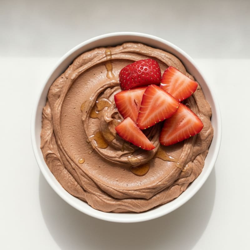 Cottage Cheese Protein Mousse with Cocoa and Strawberries