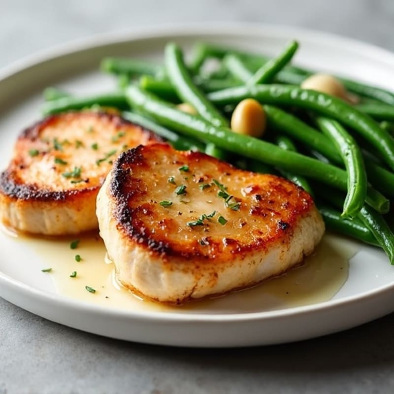 Pan-Seared Pork Chops with Roasted Green Beans and Garlic