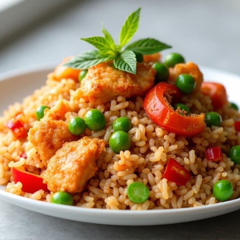 Crispy Kimchi Fried Rice with Lean Chicken and Fresh Vegetables