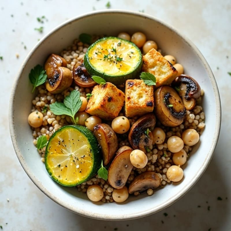 Herb-Roasted Mushroom Barley Bowl with Garlic Zucchini