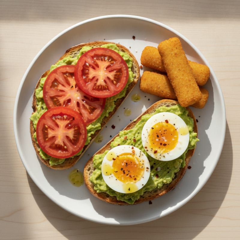 Sourdough Toast with Eggs, Avocado, and Tomato