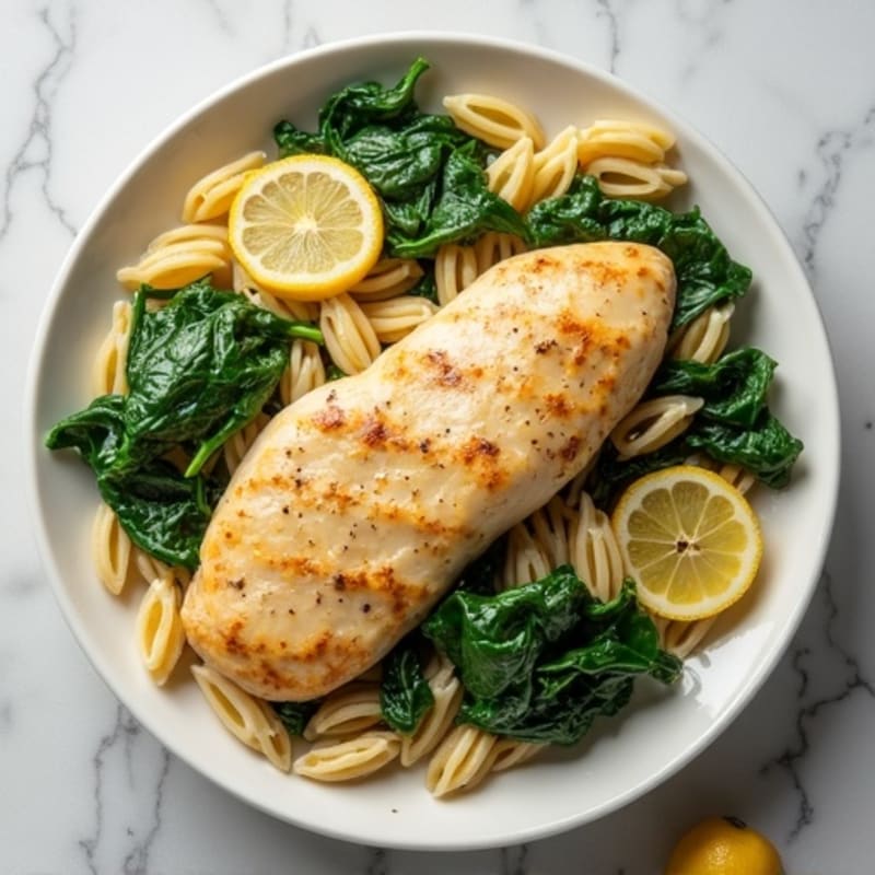 Creamy Lemon Garlic Chicken with Spinach and Whole Wheat Pasta