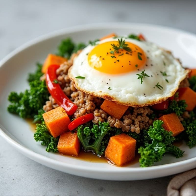 Crispy Sweet Potato and Kale Hash with Fried Egg