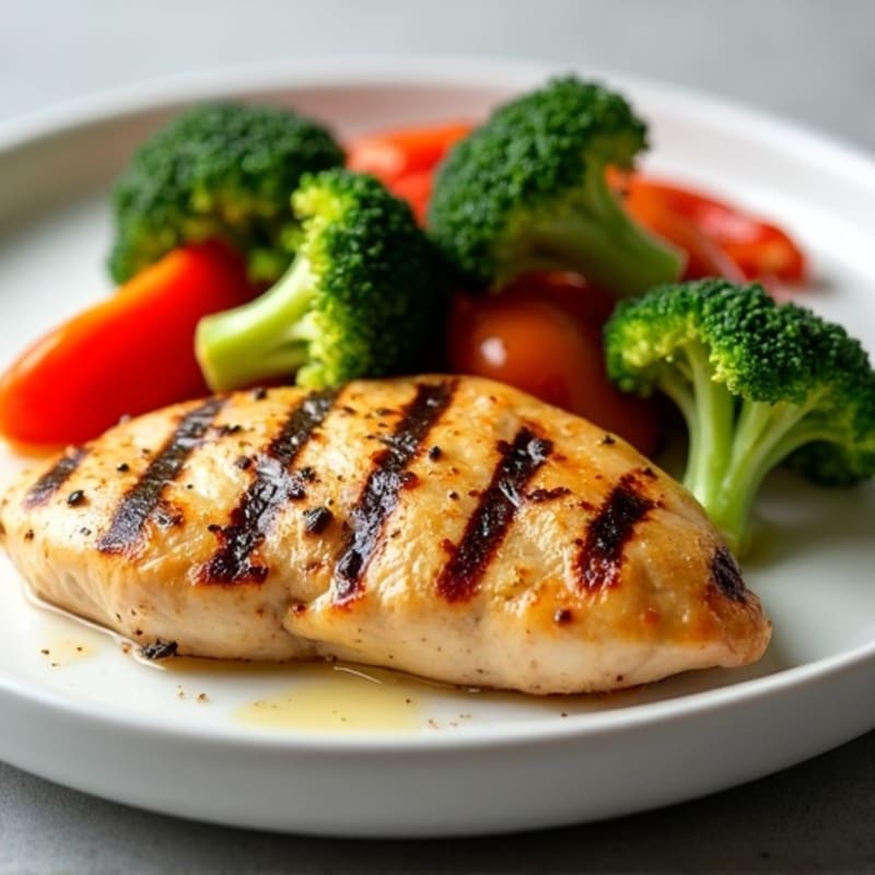 Grilled Chicken Breast with Roasted Broccoli and Bell Peppers