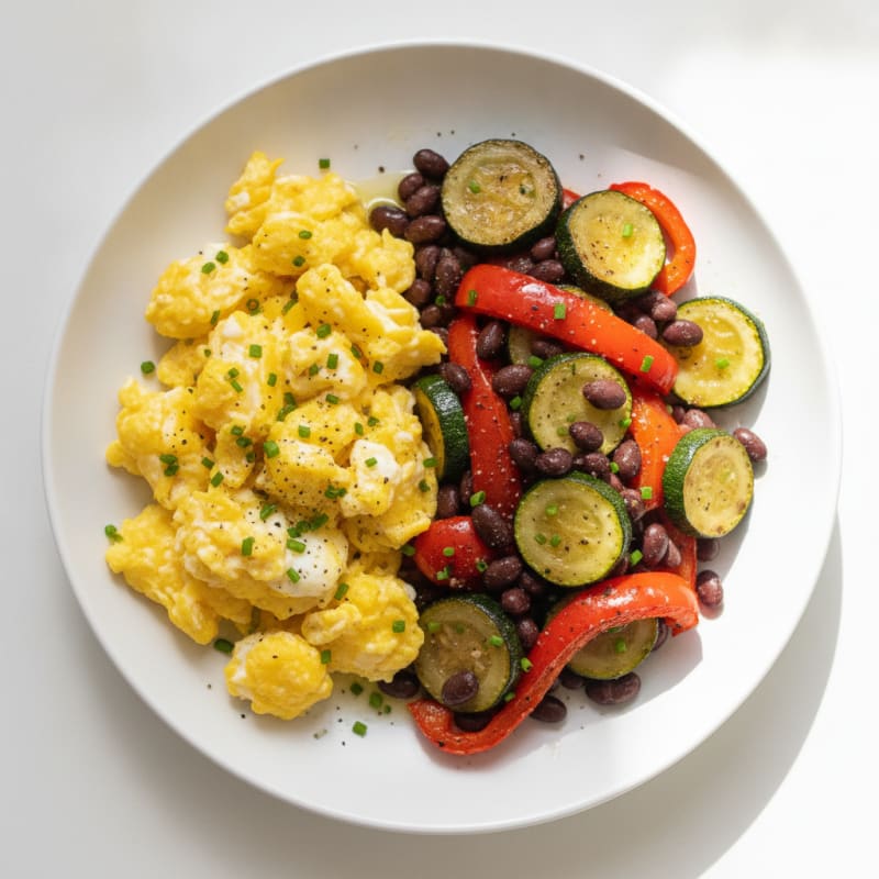 Hearty Scrambled Eggs with Roasted Vegetables