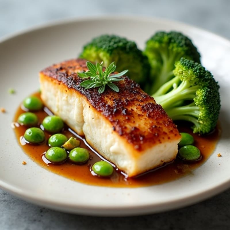 Seared Miso Cod with Roasted Broccoli and Edamame