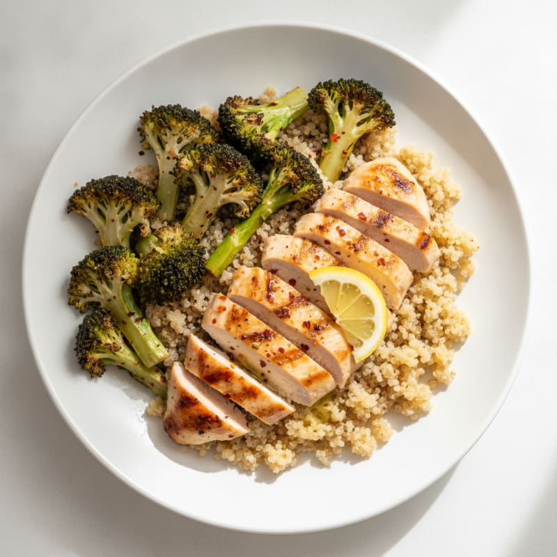 Grilled Chicken and Quinoa Bowl with Roasted Broccoli