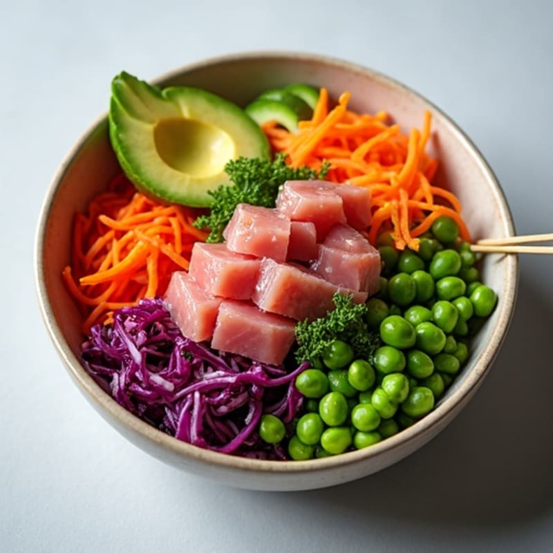 Fresh Ahi Tuna Poke Bowl with Crispy Vegetables