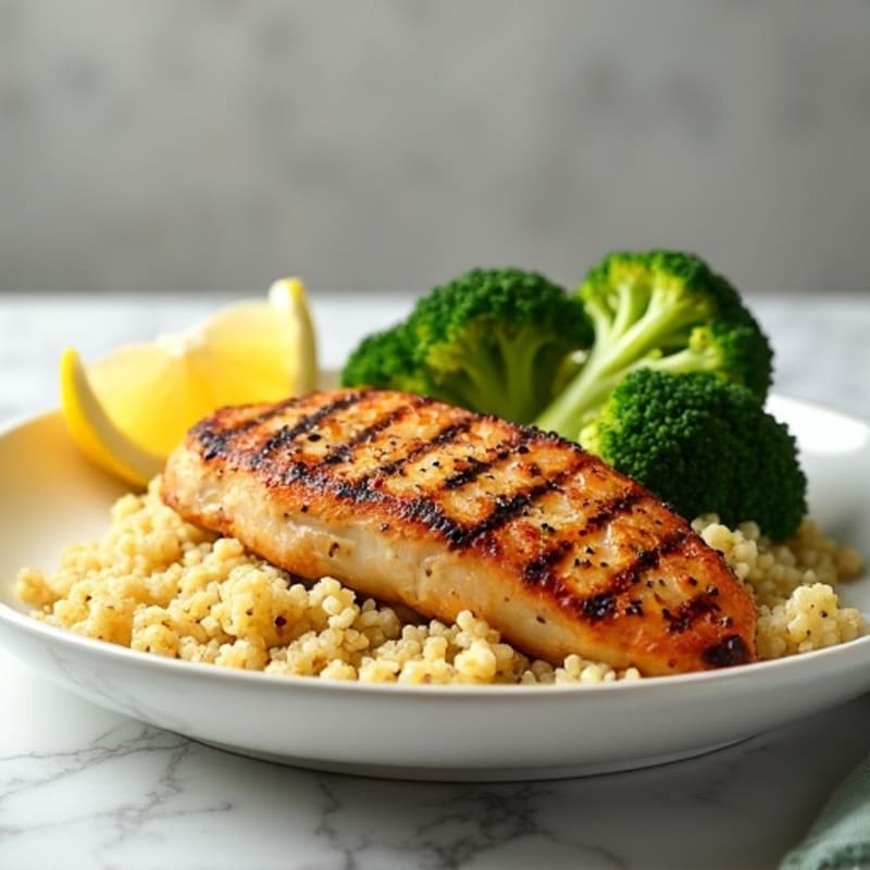 Grilled Chicken Breast with Quinoa and Steamed Broccoli