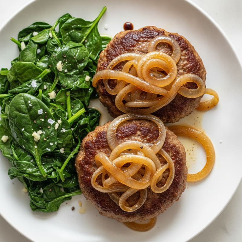 Pan-Seared Beef Patties with Caramelized Onions